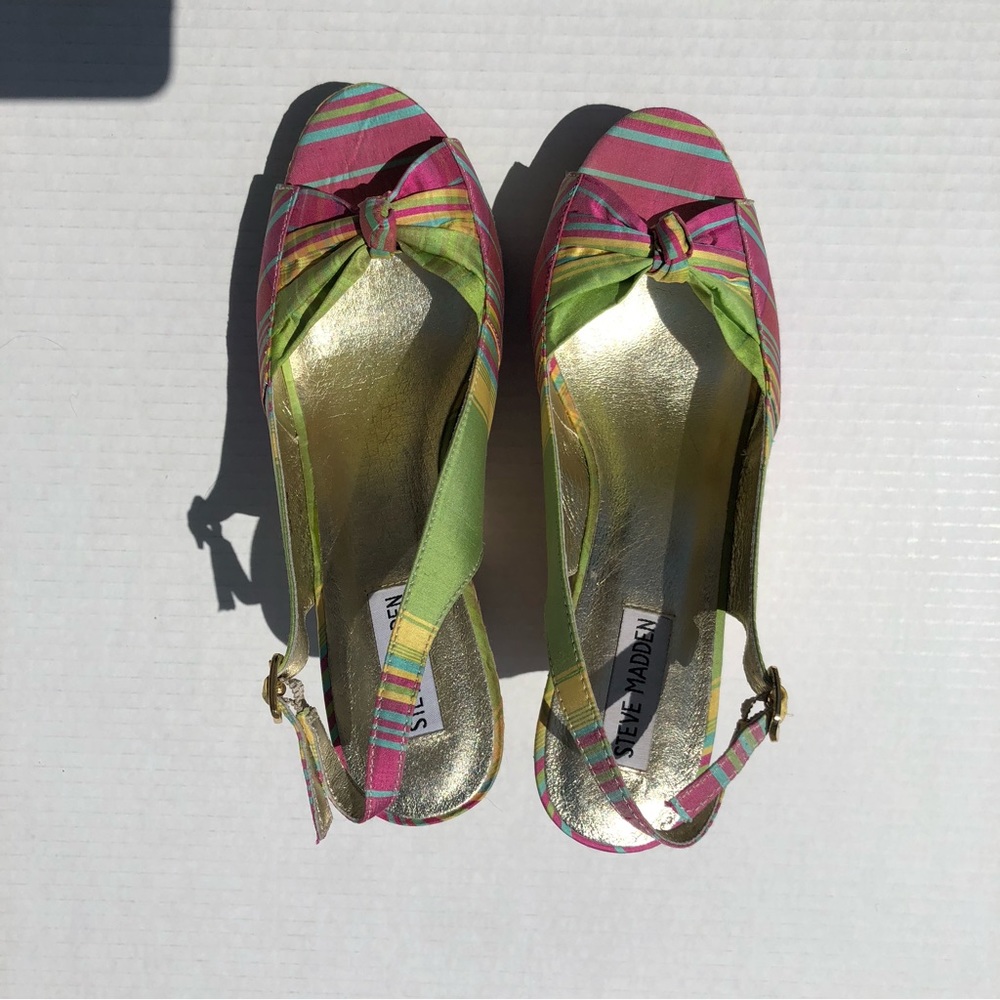 Steve Madden Pink and Lime Striped Knot Slingback Heels